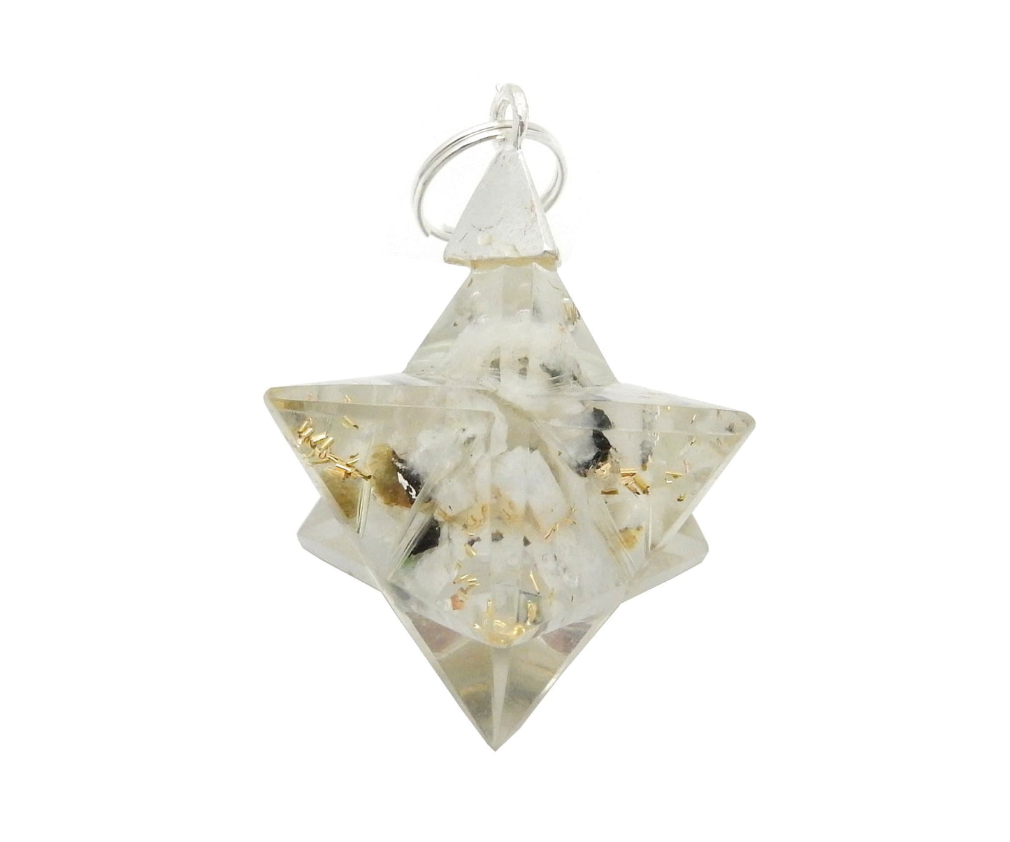 Merkaba - Merkaba Star Orgone Silver Toned Bail Pendant - white one close up