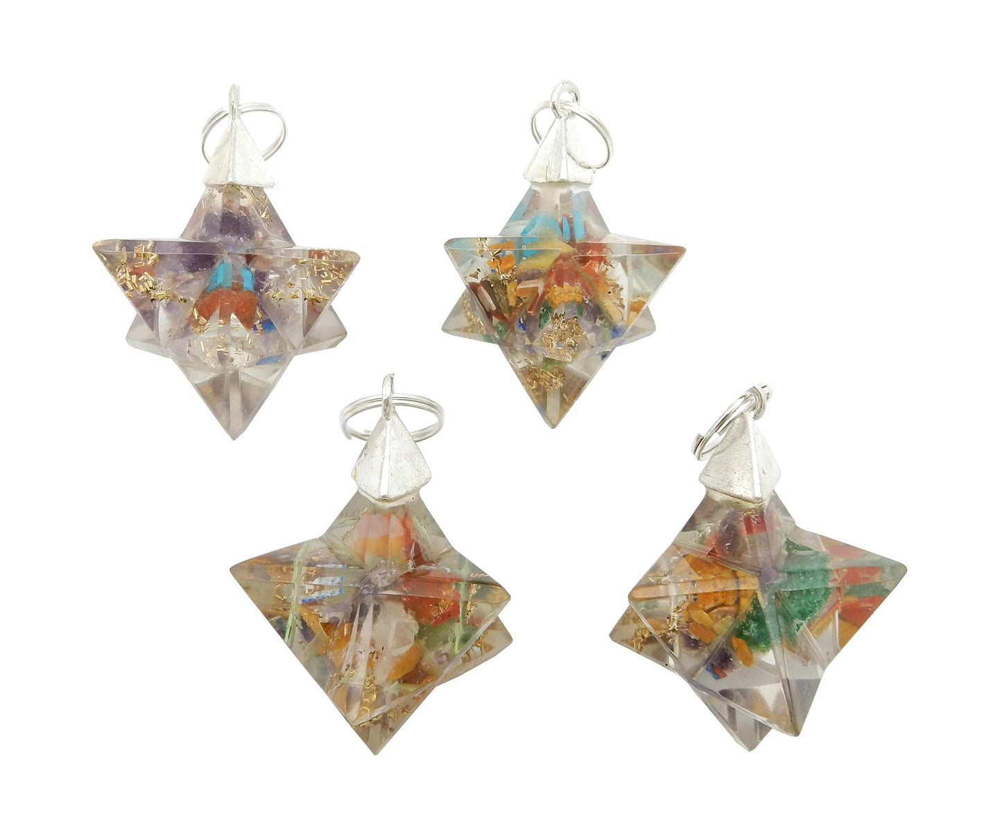 Merkaba - Merkaba Star Orgone Silver Toned Bail Pendant - 4 multi colored 