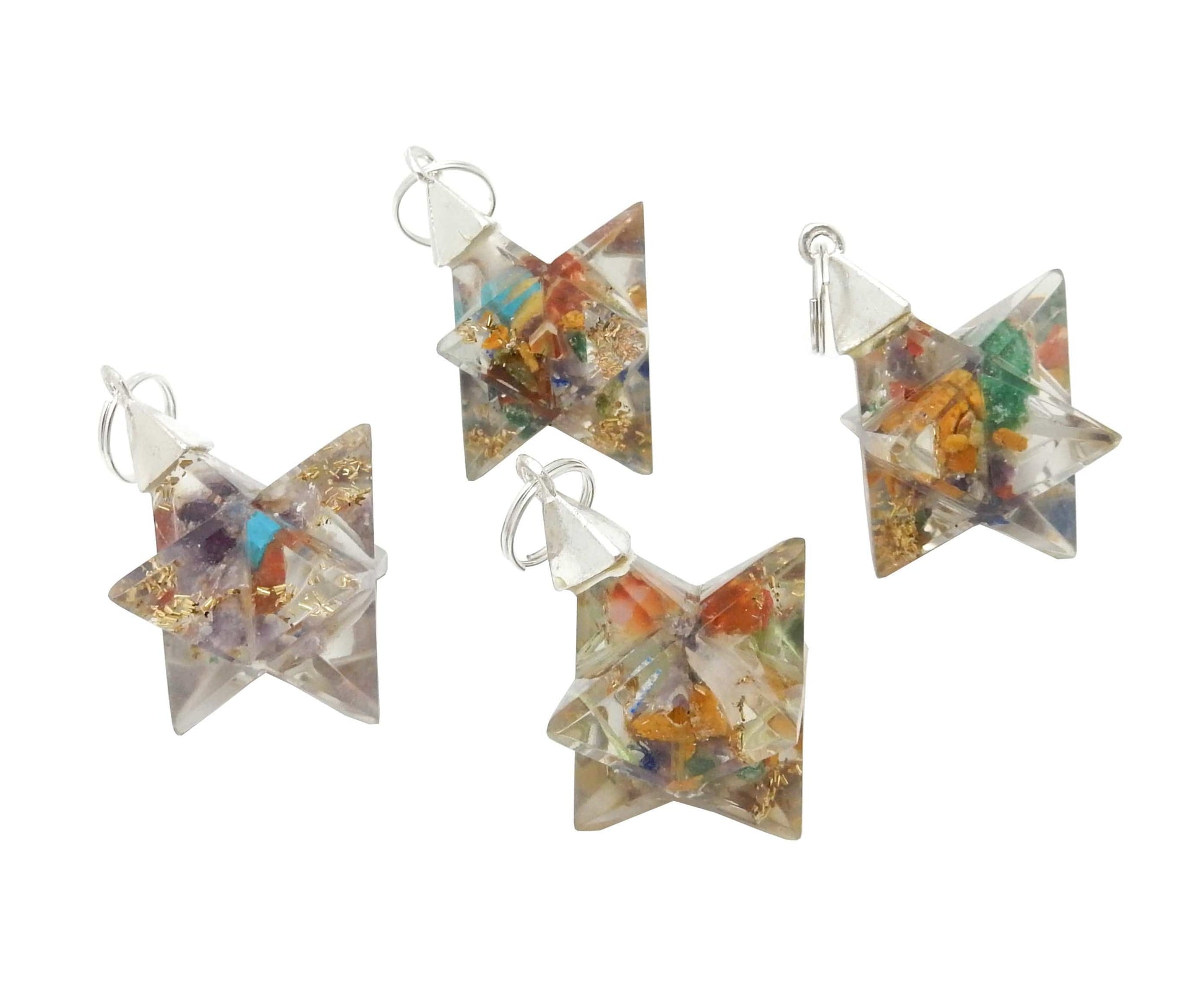 Merkaba - Merkaba Star Orgone Silver Toned Bail Pendant - multi colored side view