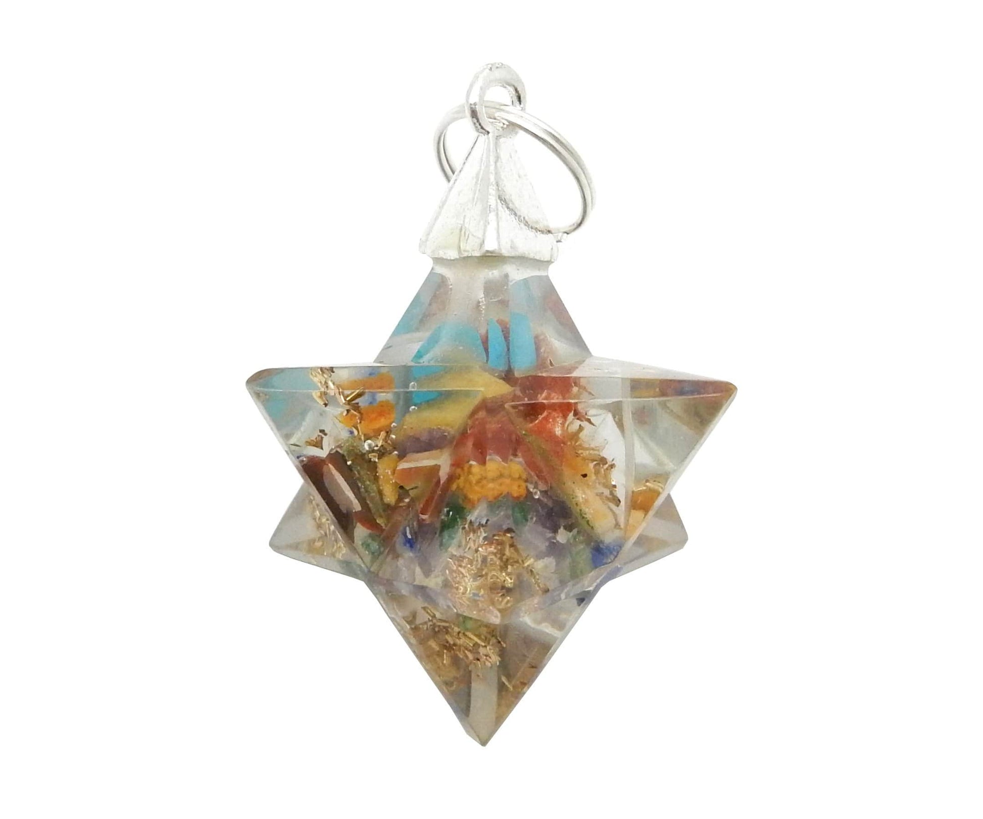 Merkaba - Merkaba Star Orgone Silver Toned Bail Pendant - multi colored close up
