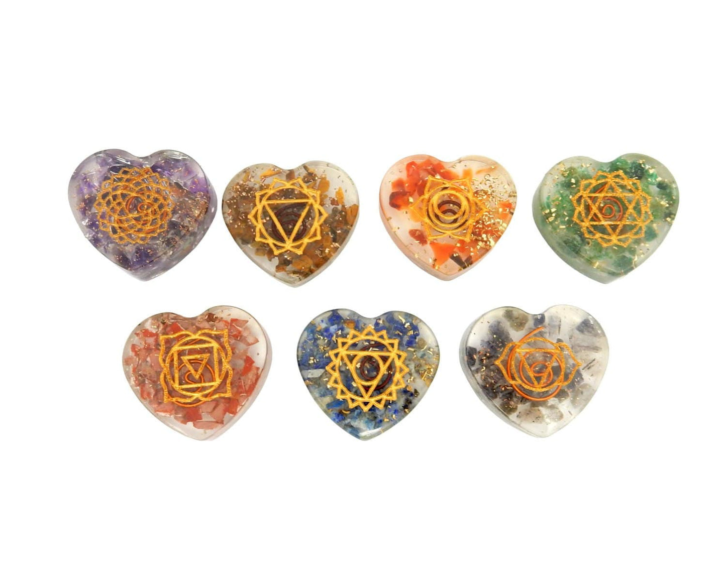 orgone chakra hearts in a row