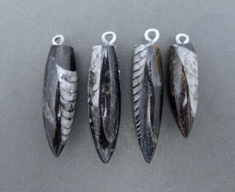 4 orthoceras point pendants on gray background