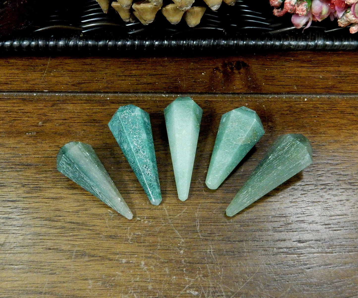 Five Green Aventurine Pendulum Point Top Side Drilled Bead