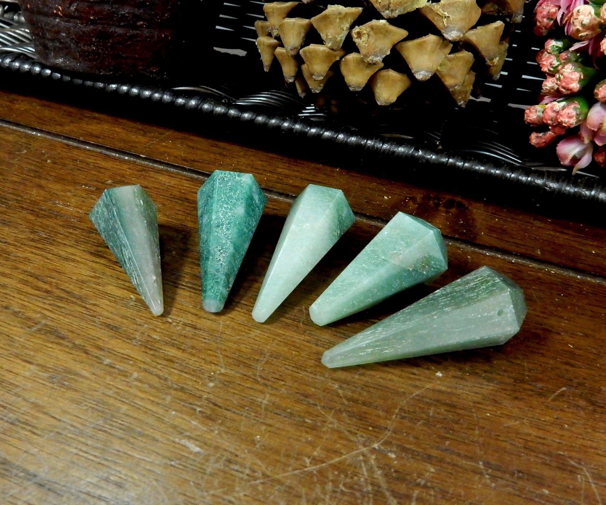 Five Green Aventurine Pendulum Point Top Side Drilled Bead