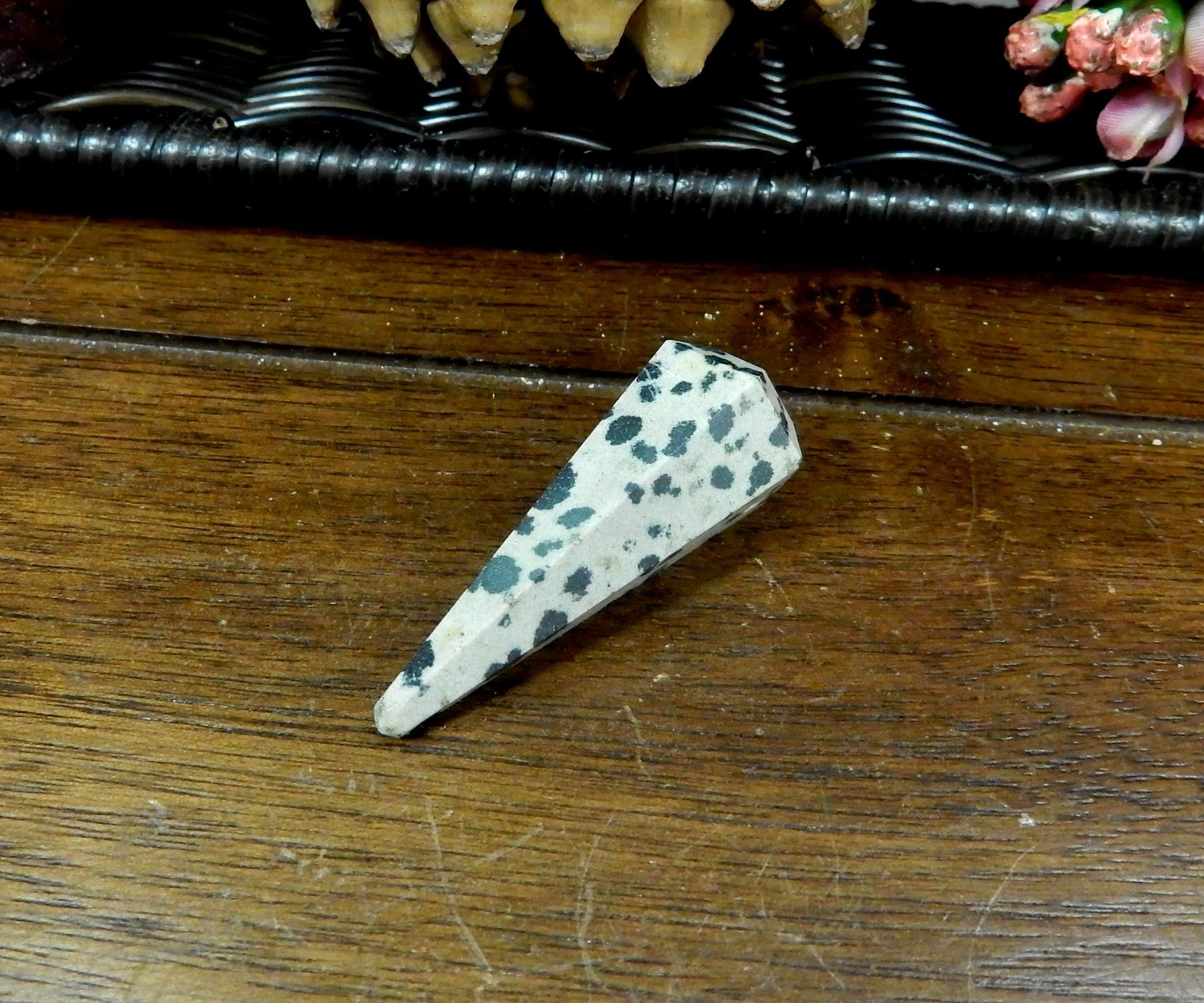 Dalmatian Jasper Pendulum Point Top Side Drilled Bead side view