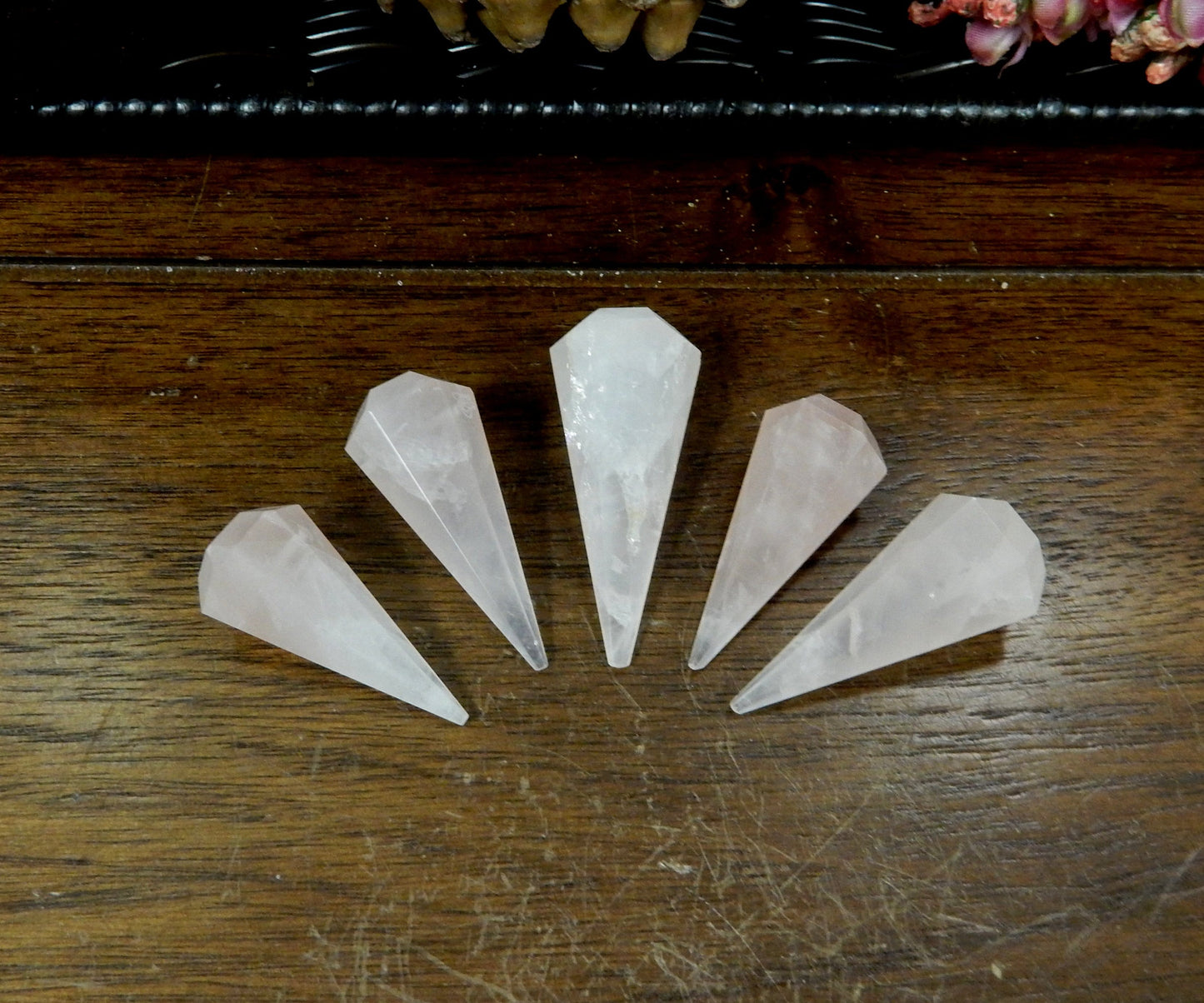 Five Rose Quartz Pendulum Point Top Side Drilled Bead