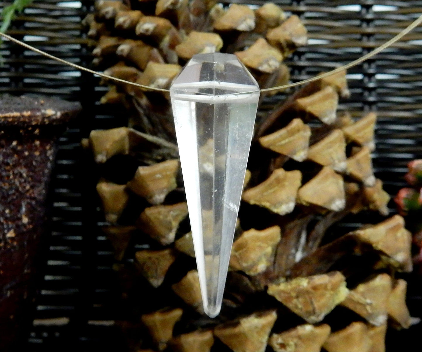 Crystal quartz Pendulum Point Top Side Drilled Bead in chain (chain not included)