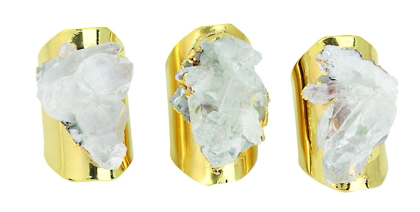 up close the Crystal Cluster Ring with 24k Gold Electroplated Band to show crystal details between rings