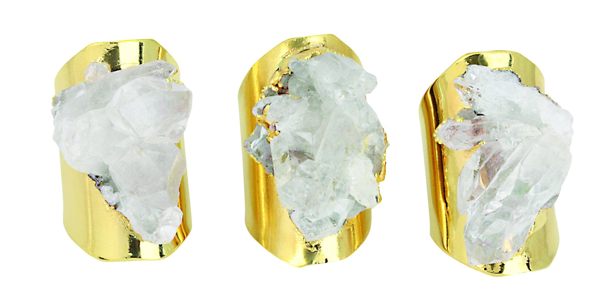 up close the Crystal Cluster Ring with 24k Gold Electroplated Band to show crystal details between rings