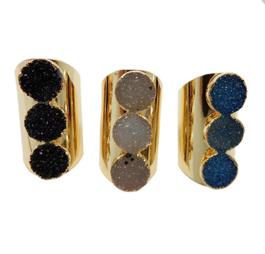 triple druzy ring in 3 colors