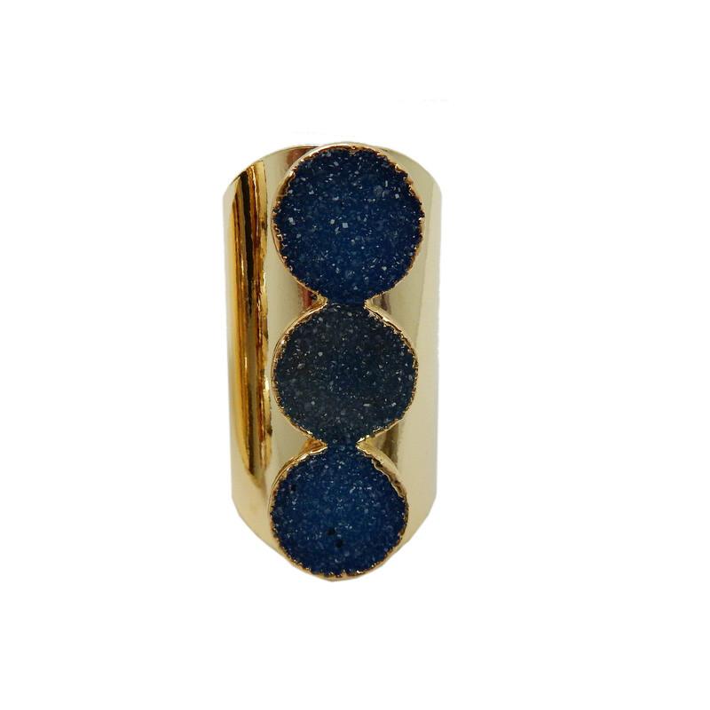 triple druzy ring blue