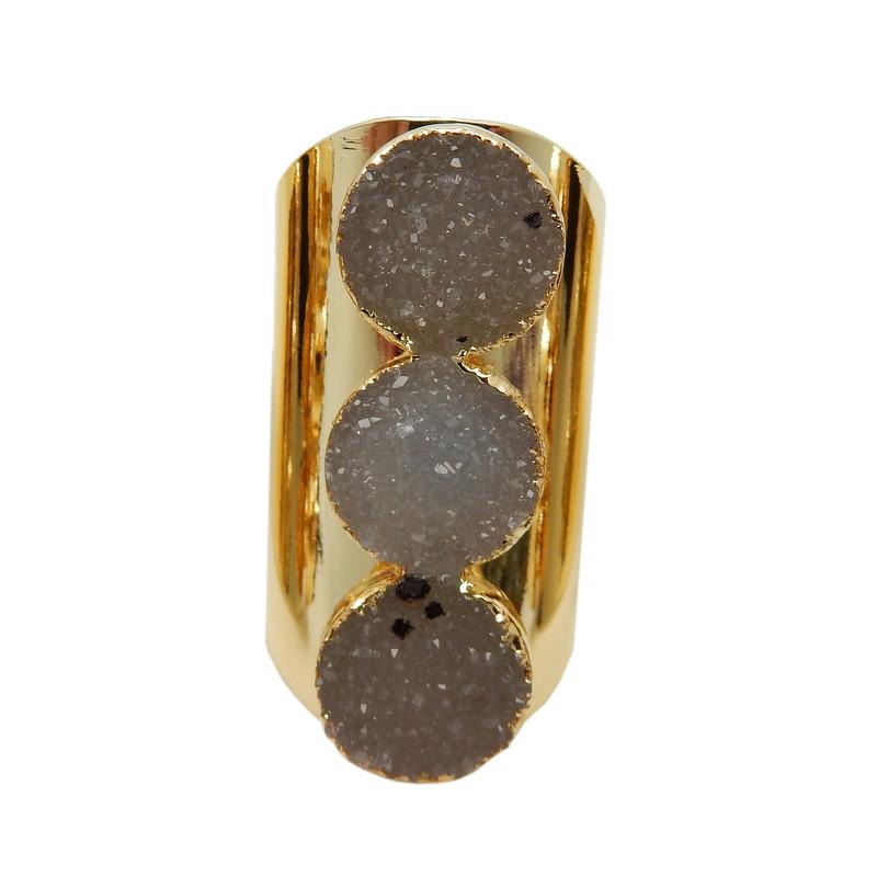 triple druzy ring white