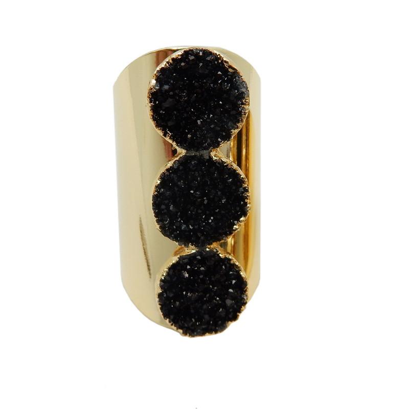 triple druzy ring black
