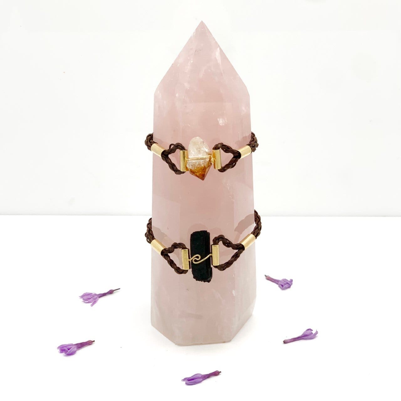 golden amethyst tourmaline gold accents displayed 