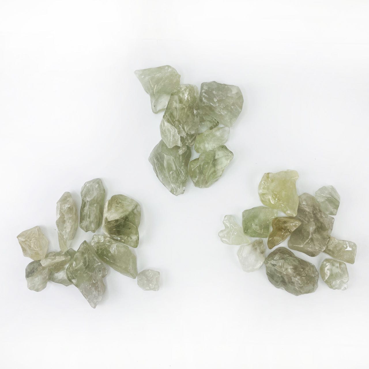 3 piles of Prasiolite Polished Pieces - 1/2 Pound in each pile
