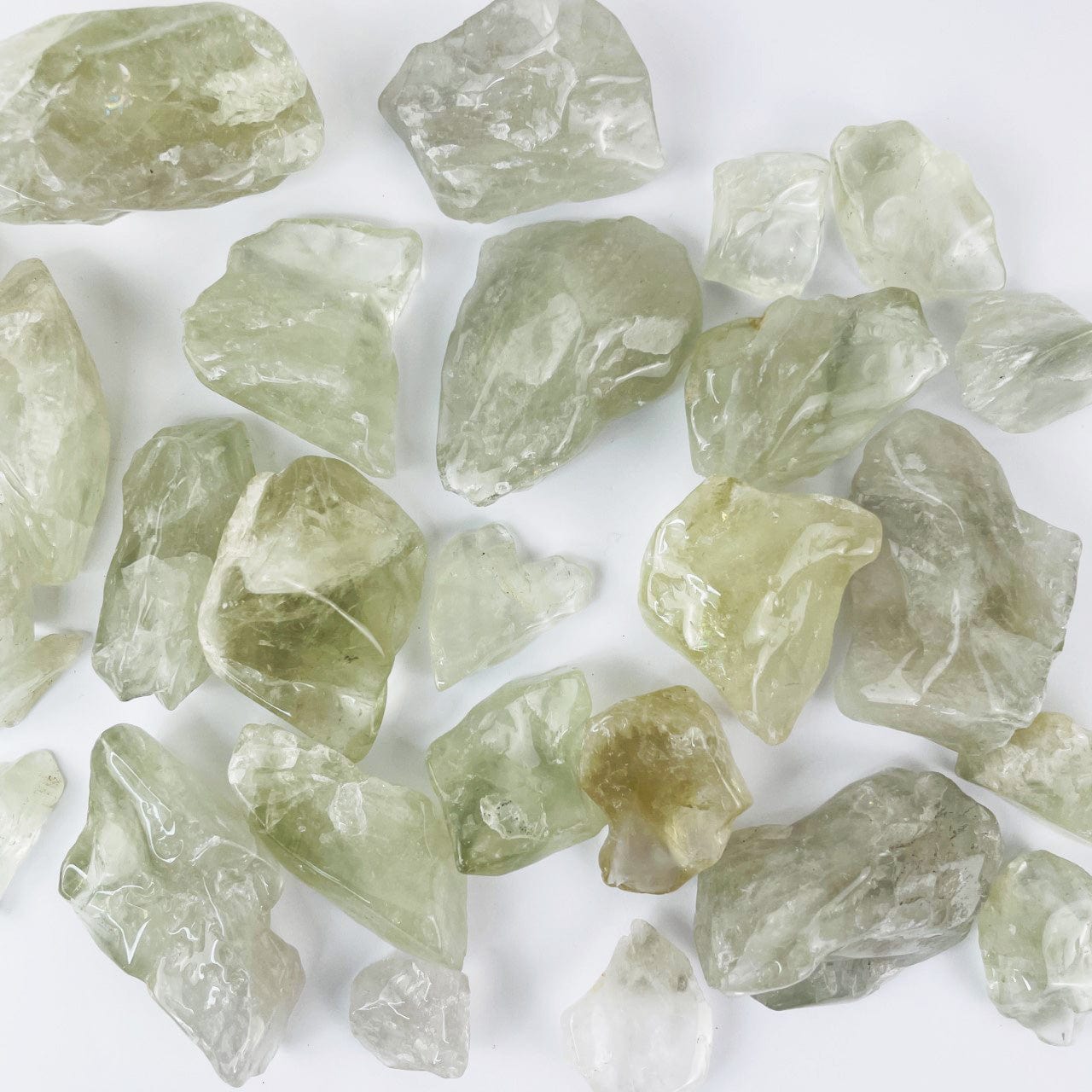 Prasiolite Polished Pieces  on a table