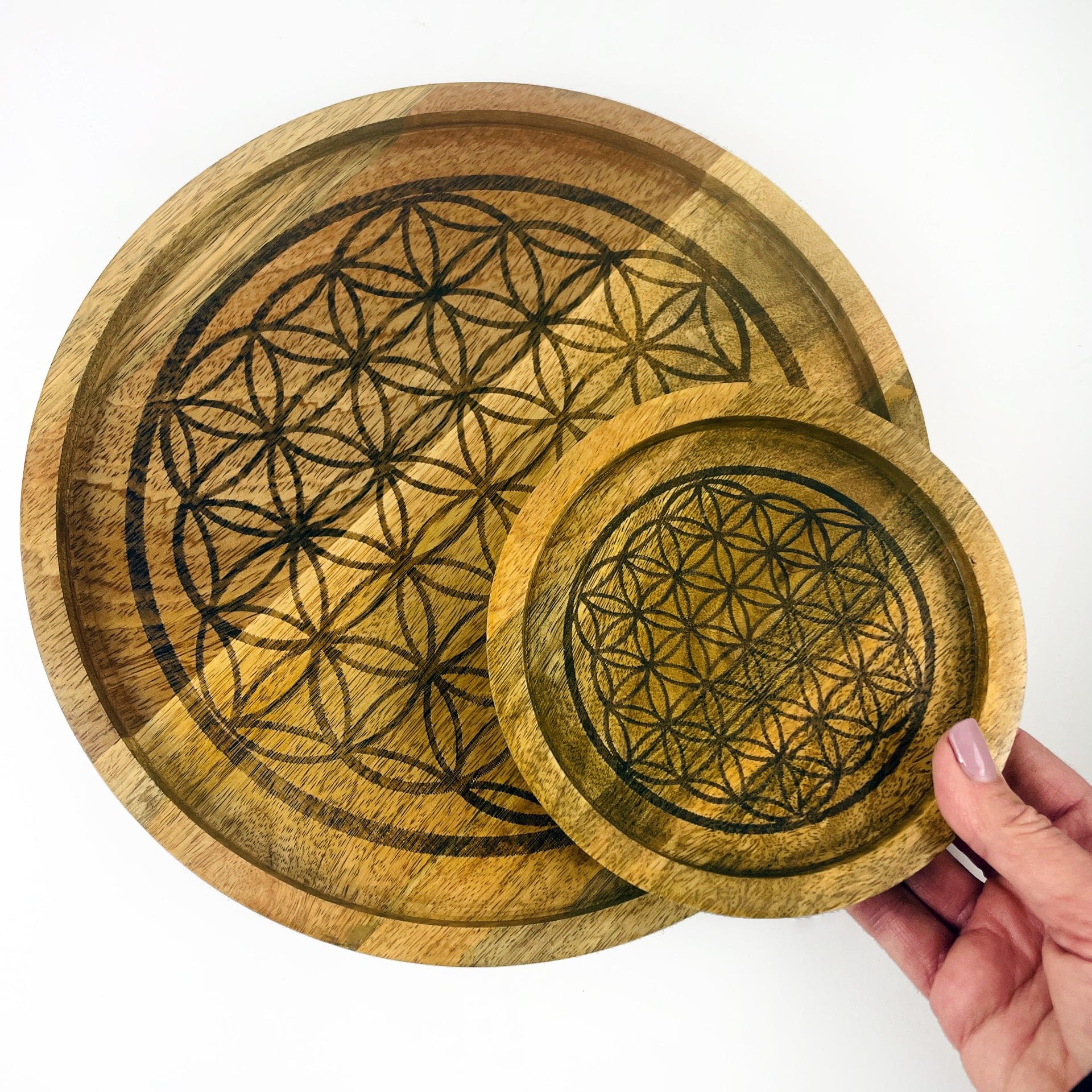 wood tray with Flower of life design, 2 sizes