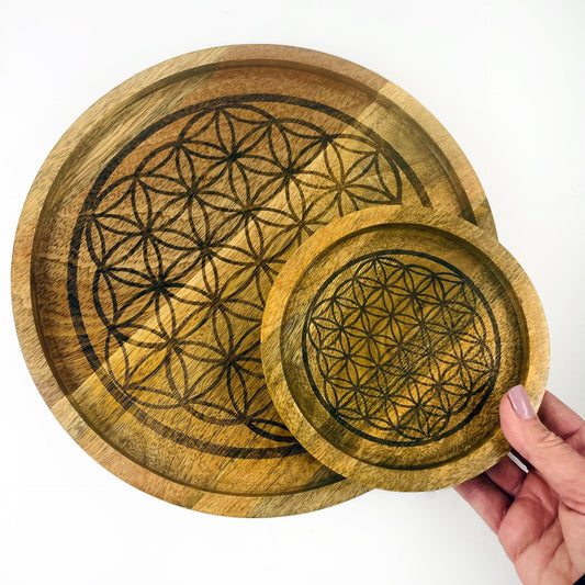 wood tray with Flower of life design, 2 sizes