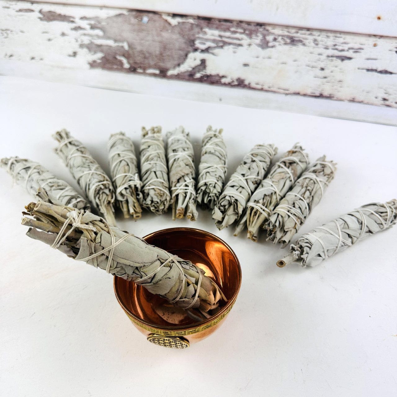 White Sage Sticks -  10 BUNDLES with 1 up close in a bowl