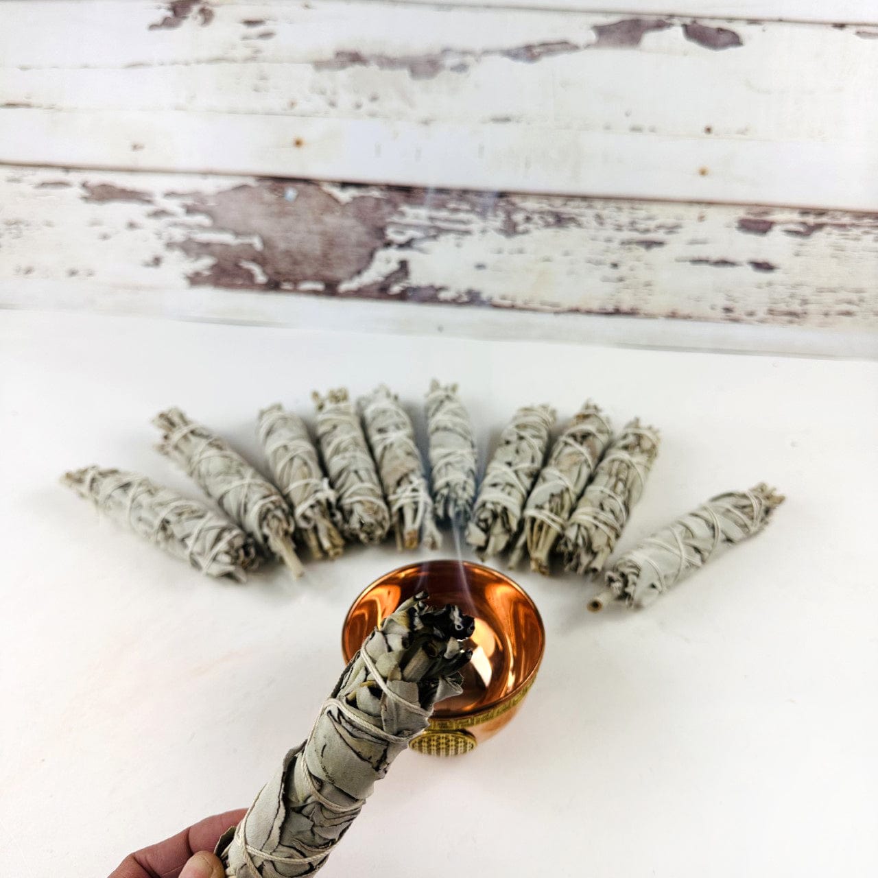 White Sage Sticks -  10 BUNDLES with 1 up close burning