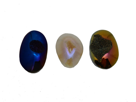 Mystic Titanium Druzy Oval Cabachon, 3 in each stone close up for size and color reference