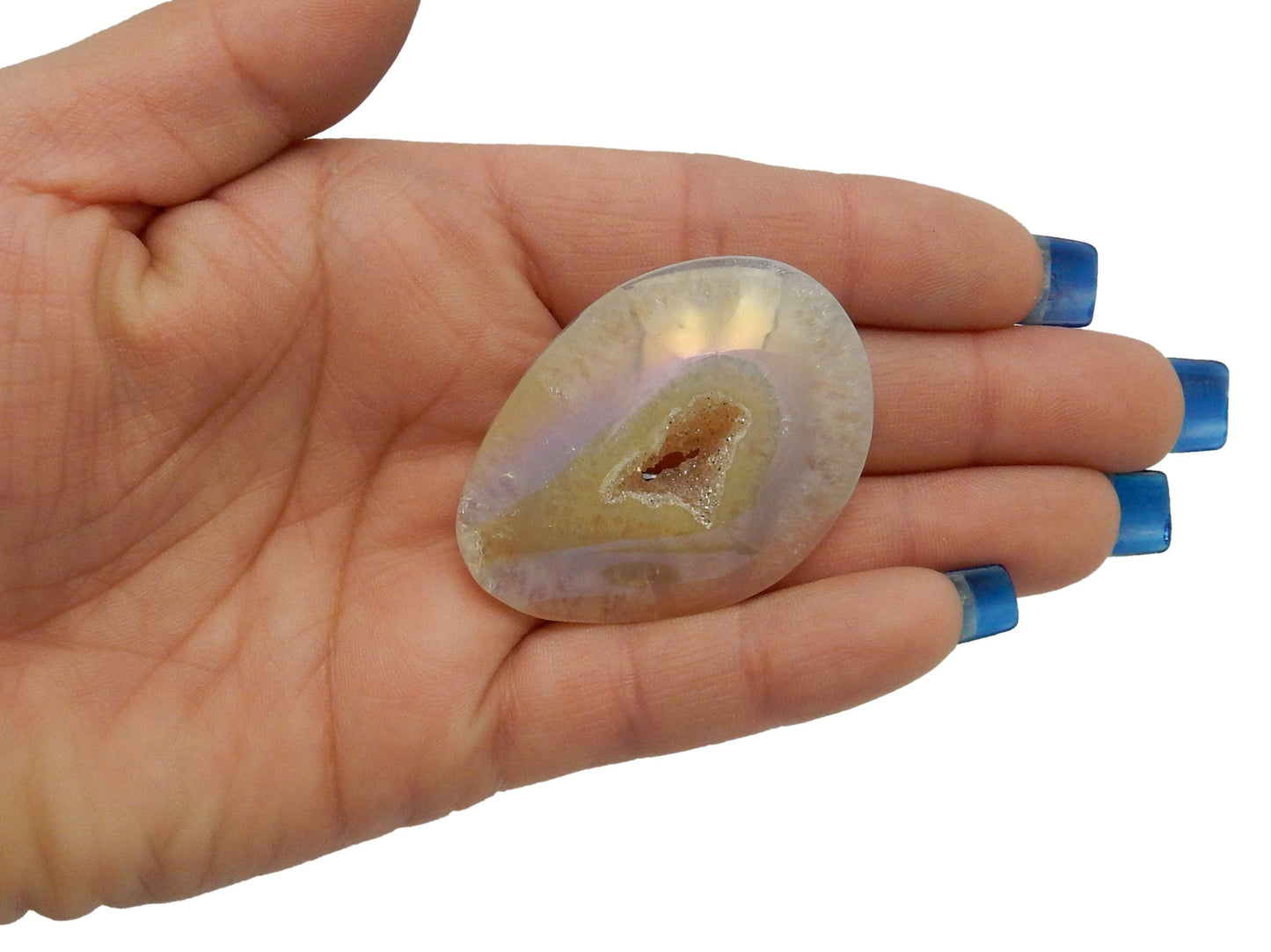 Mystic Titanium Druzy Oval Cabachon, Shimmer shown in hand for size reference