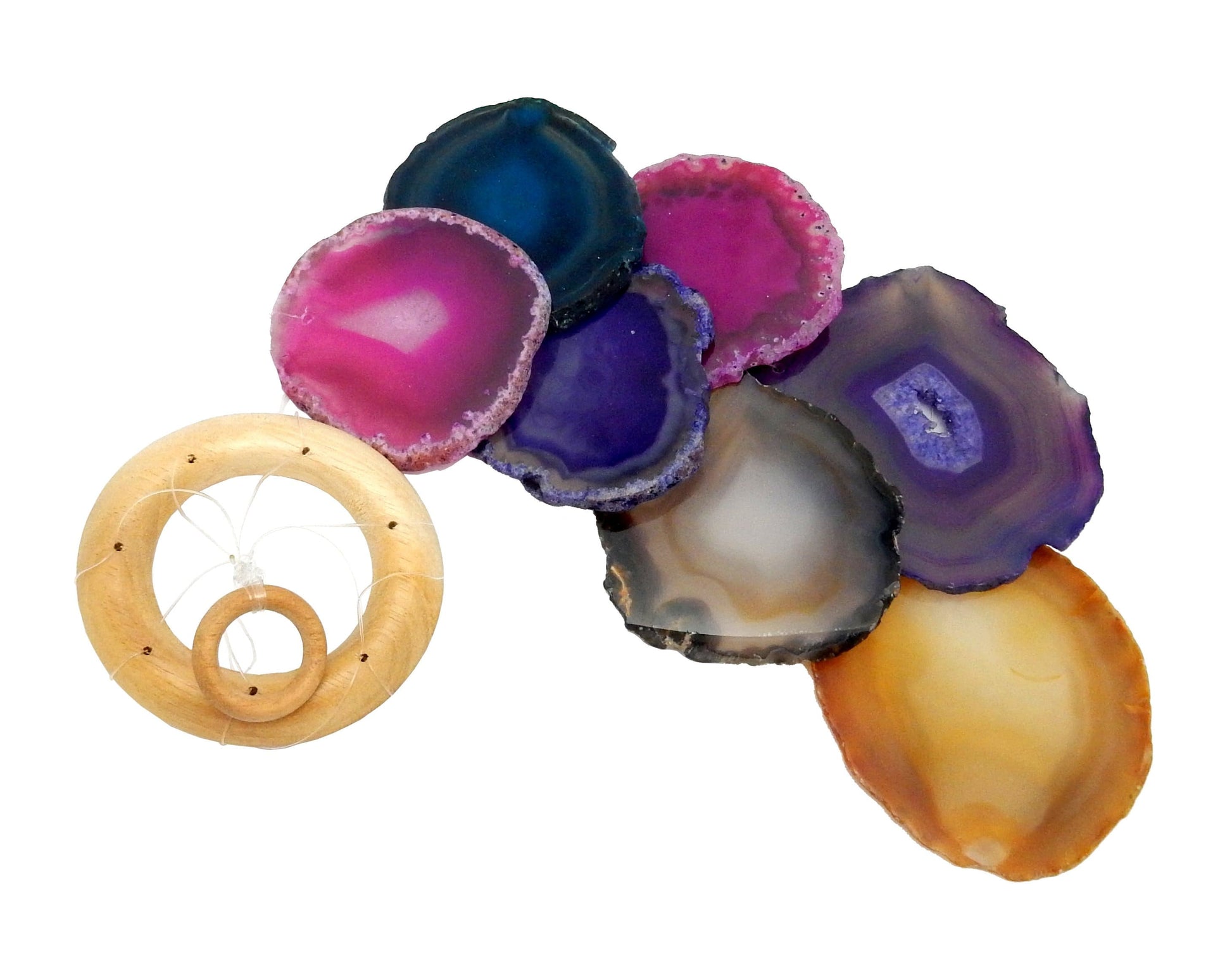 Picture of our multi color agate windchime, displayed on a white background.