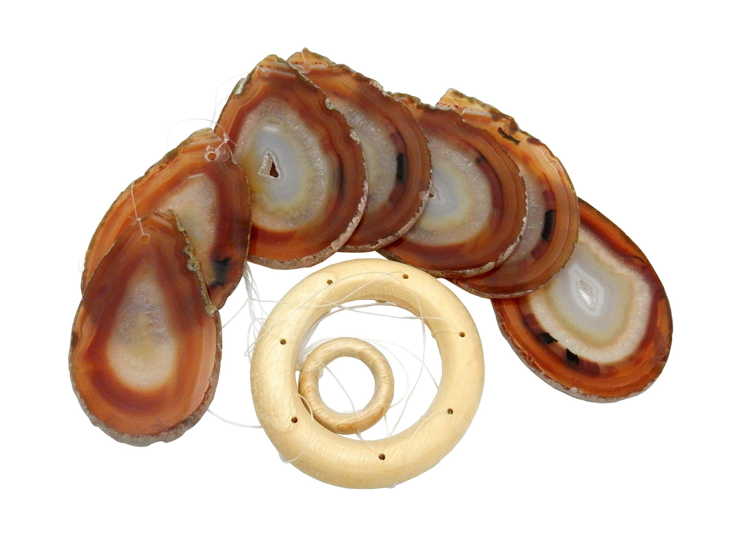 Picture of our red/ orange agate windchime, displayed on a white background.