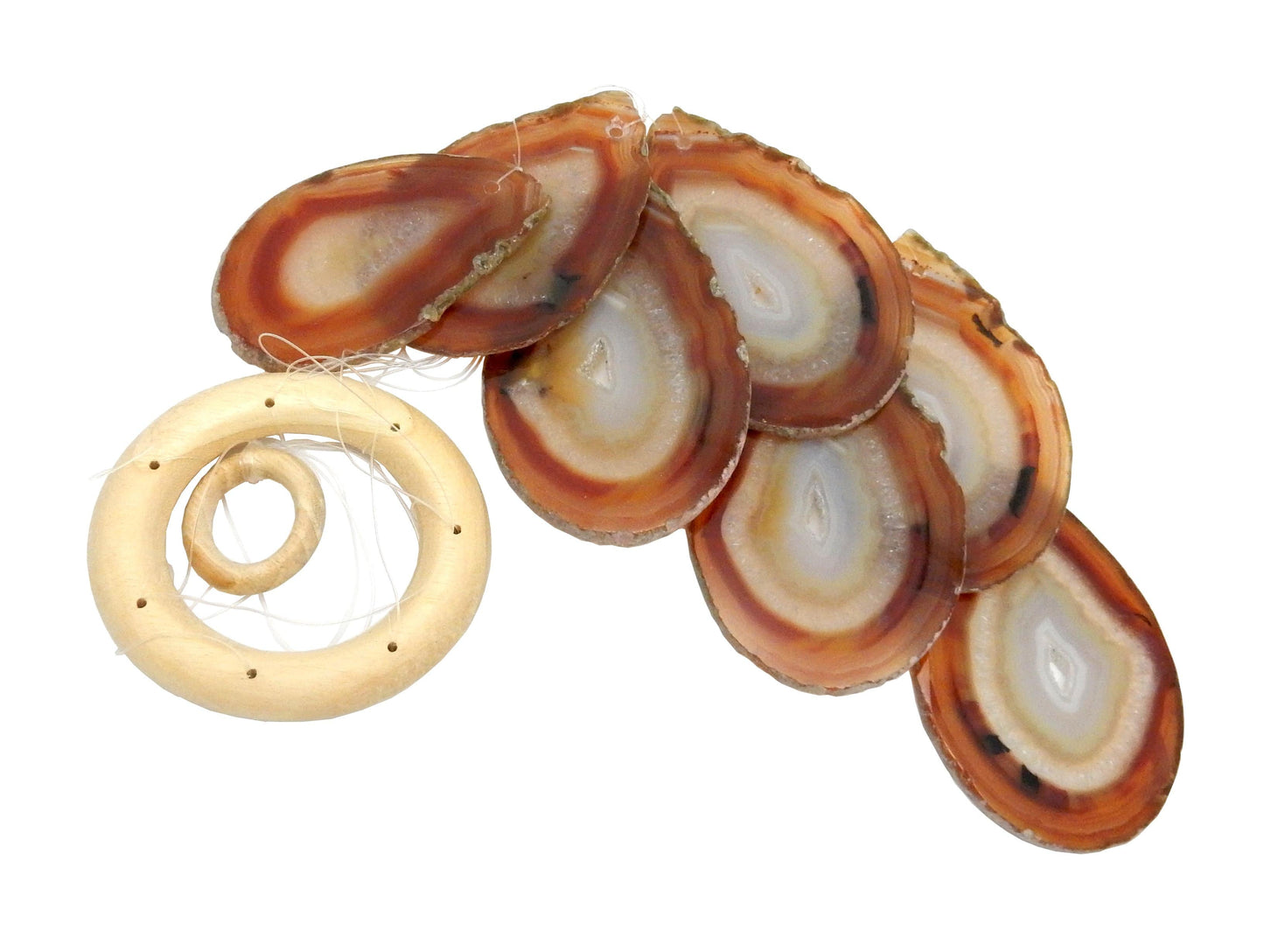 Picture of our red/ orange agate windchime, displayed on a white background.