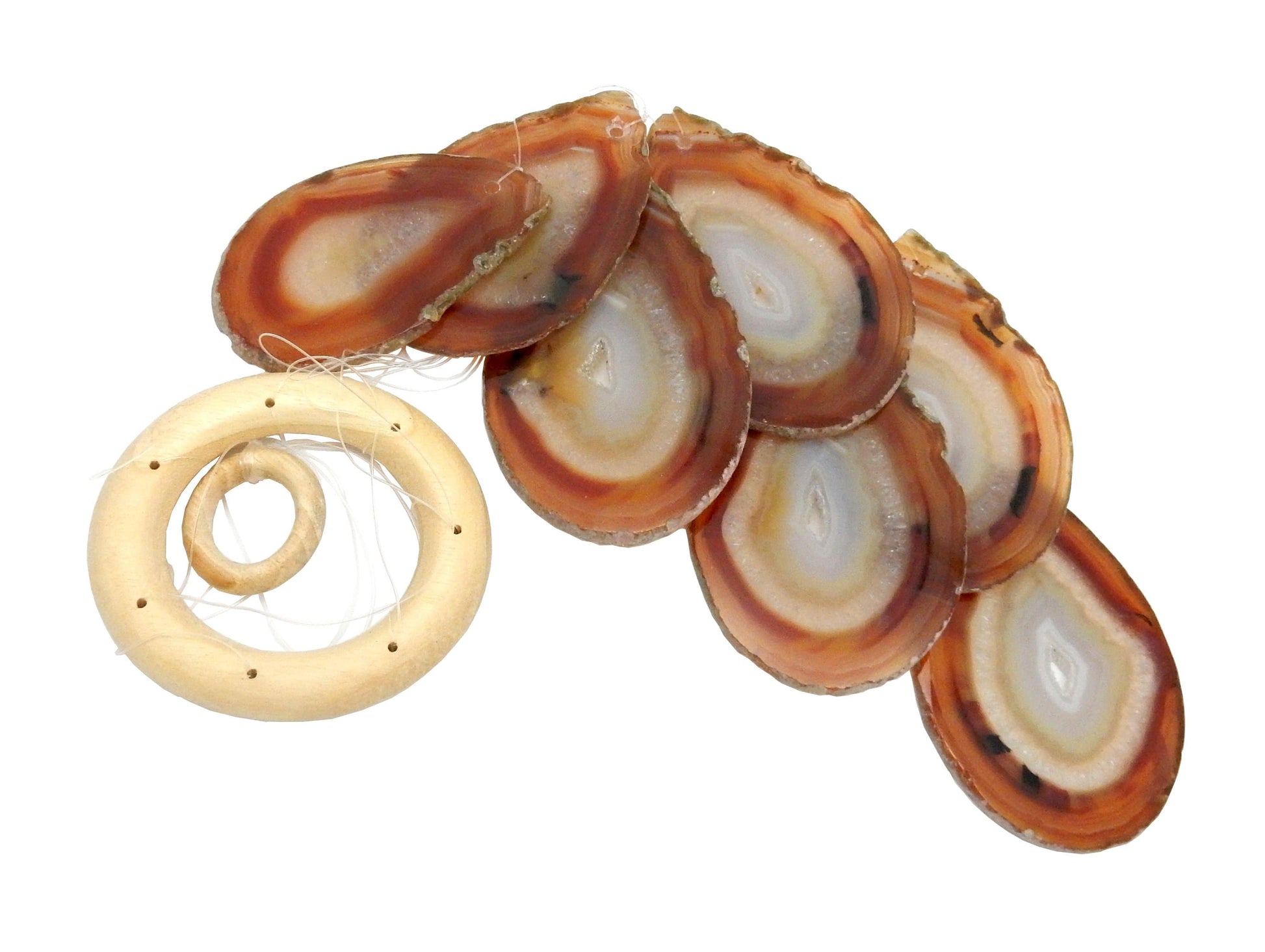 Picture of our red/ orange agate windchime, displayed on a white background.