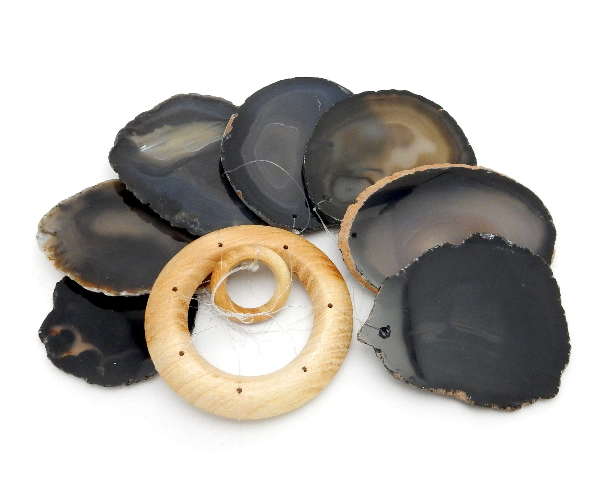 Picture of our black agate windchime, displayed on a white background.