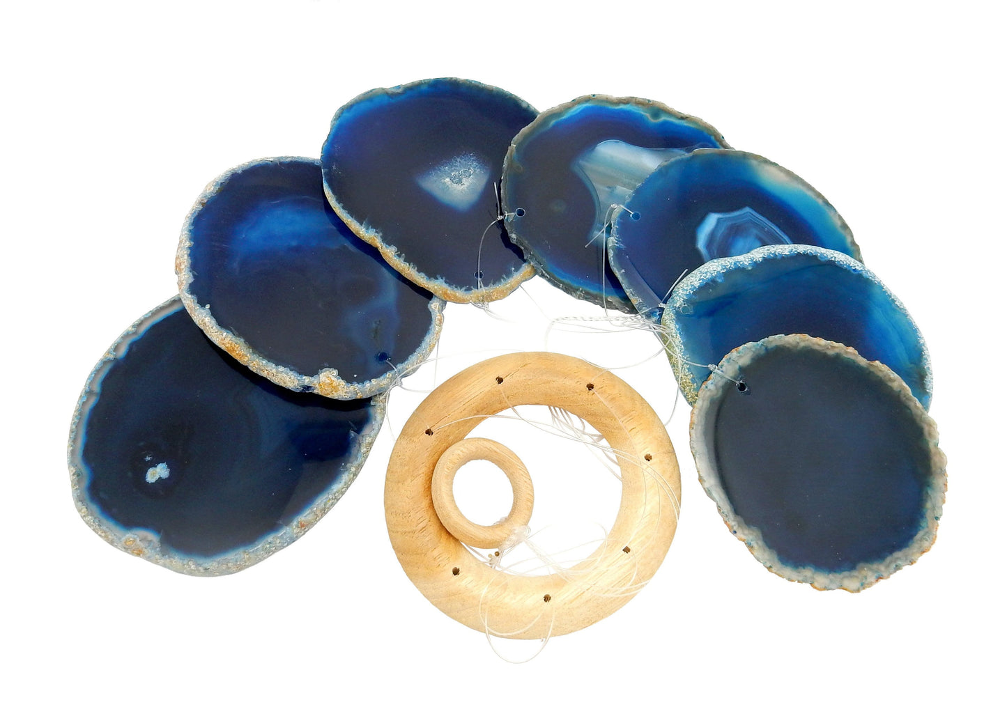 Picture of our blue agate windchime, displayed on a white background.