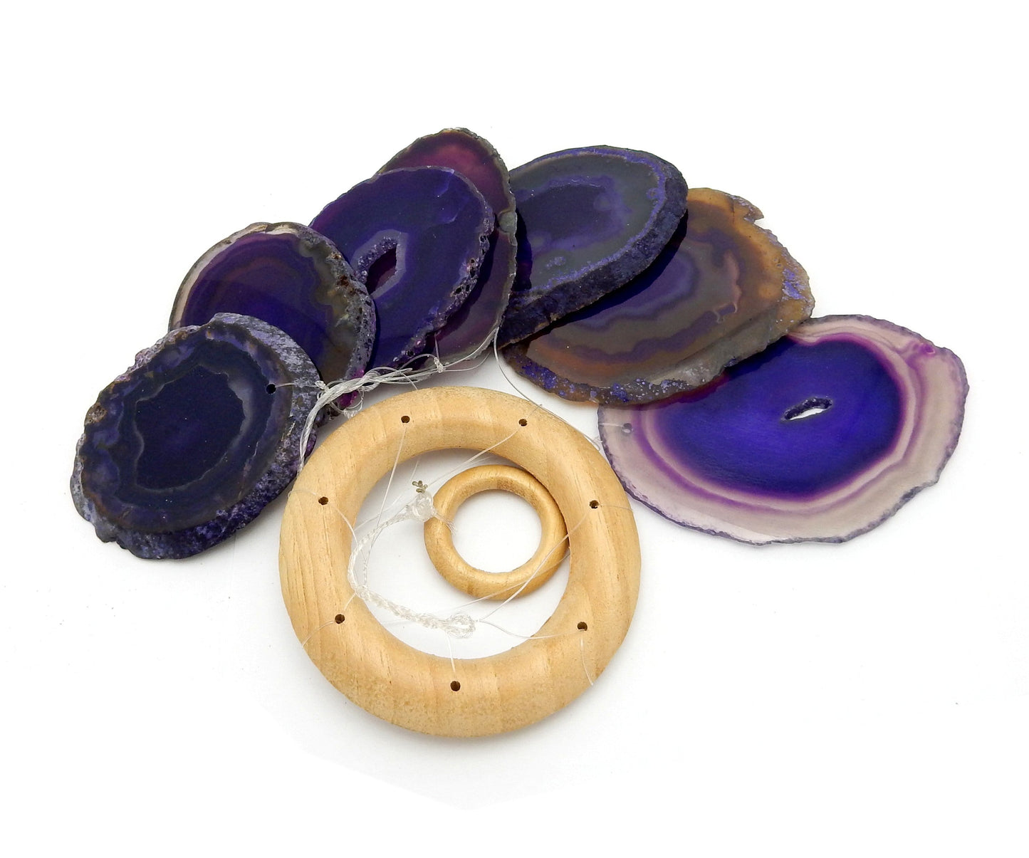 Picture of our purple agate windchime, displayed on a white background.