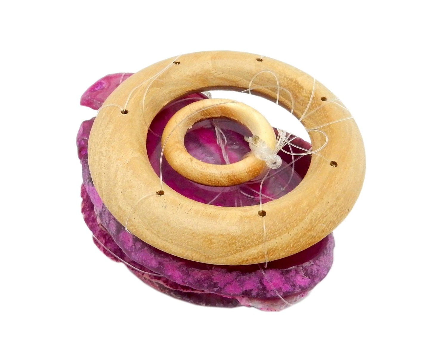 Picture of our pink agate windchime, displayed on a white background.