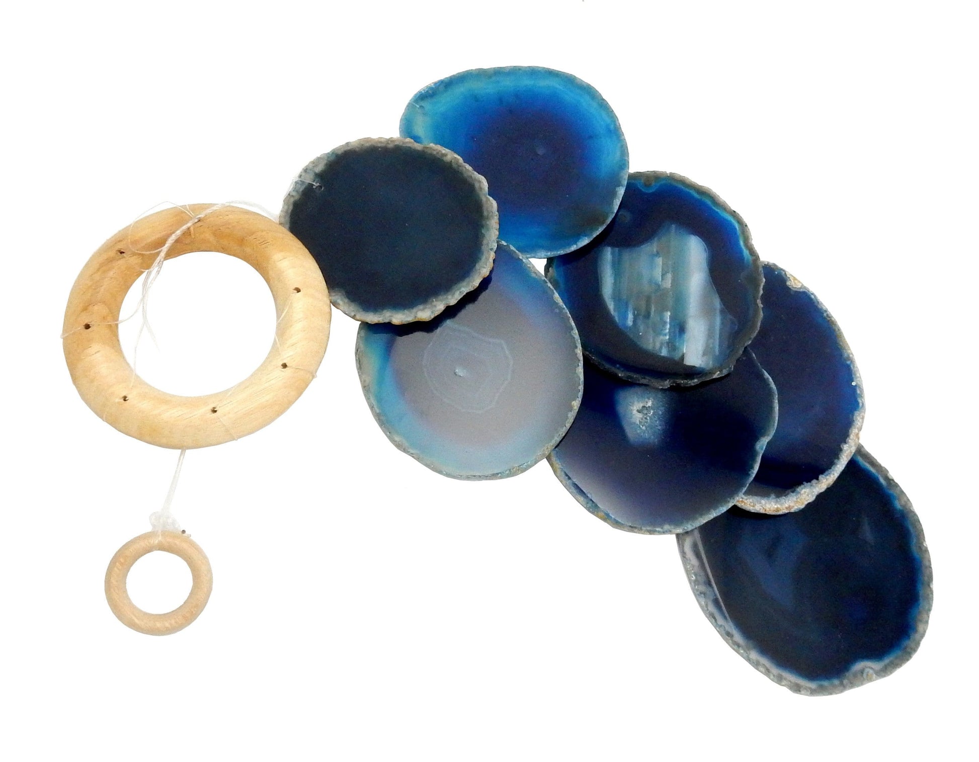 Picture of our blue agate windchime, displayed on a white background.