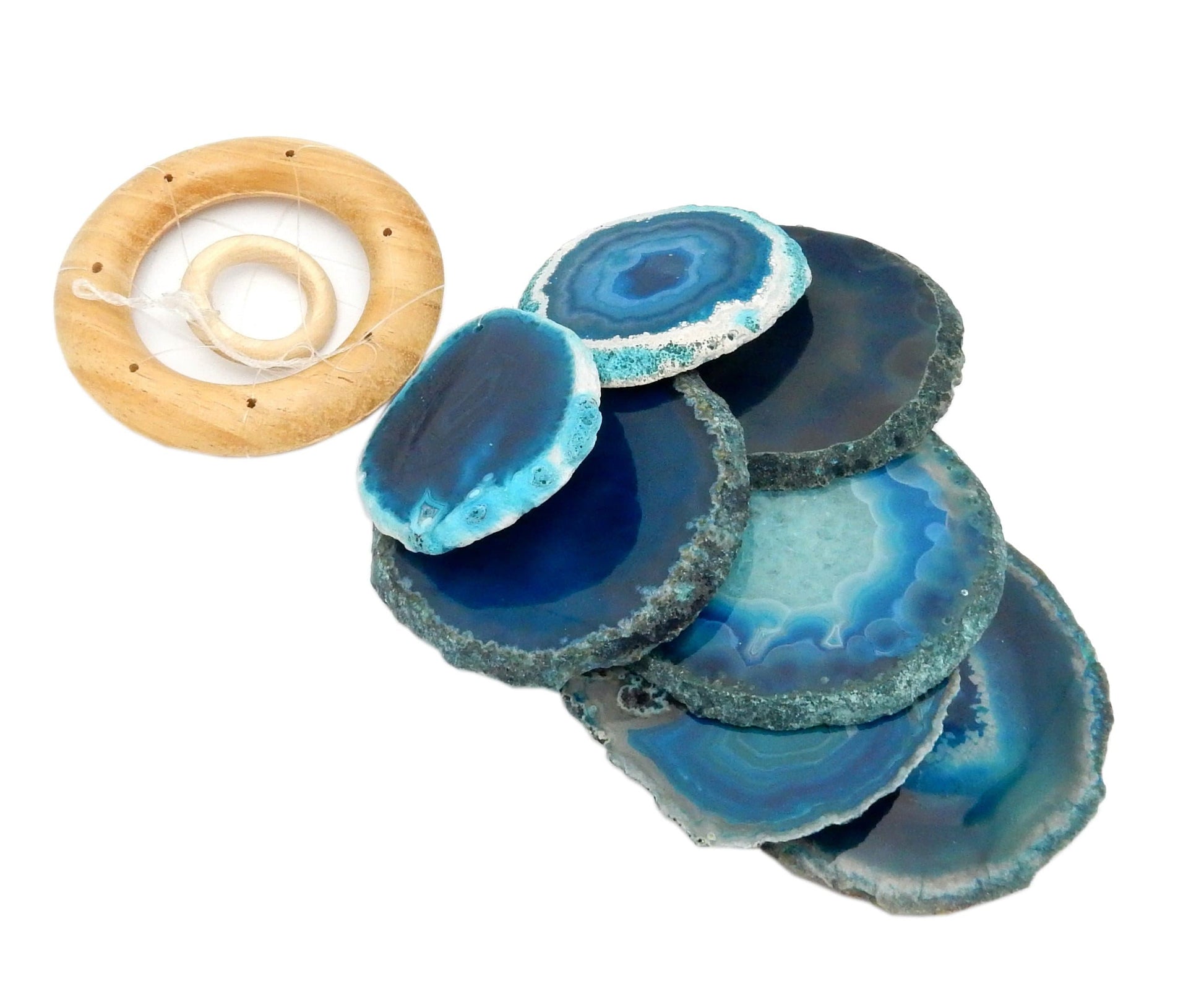 Picture of our teal agate windchime, displayed on a white background.