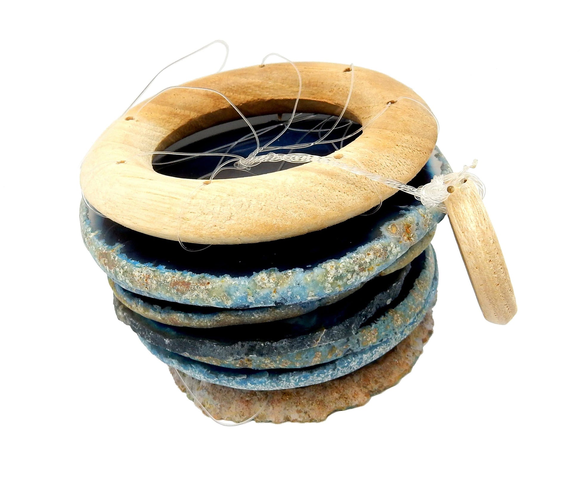 Picture of our blue agate windchime, displayed on a white background.