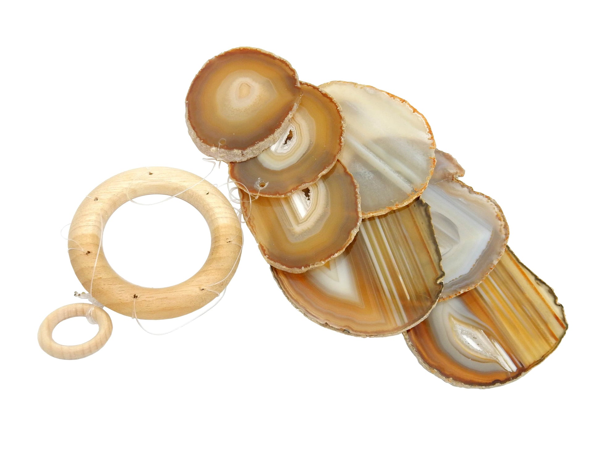Picture of our natural agate windchime, displayed on a white background.